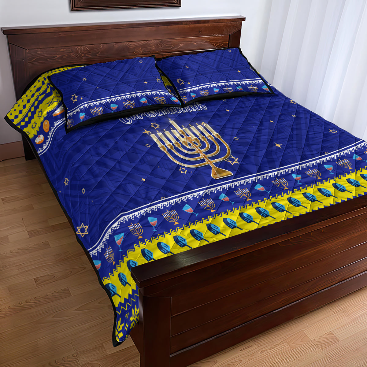 Polynesia Christmukkah Quilt Bed Set Menorah With Polynesian Tribal Pattern LT05 - Polynesian Pride