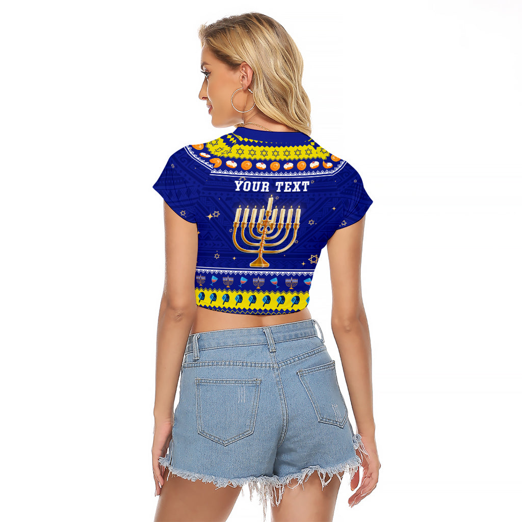 Personalised Polynesia Christmukkah Raglan Cropped T Shirt Menorah With Polynesian Tribal Pattern LT05 - Polynesian Pride