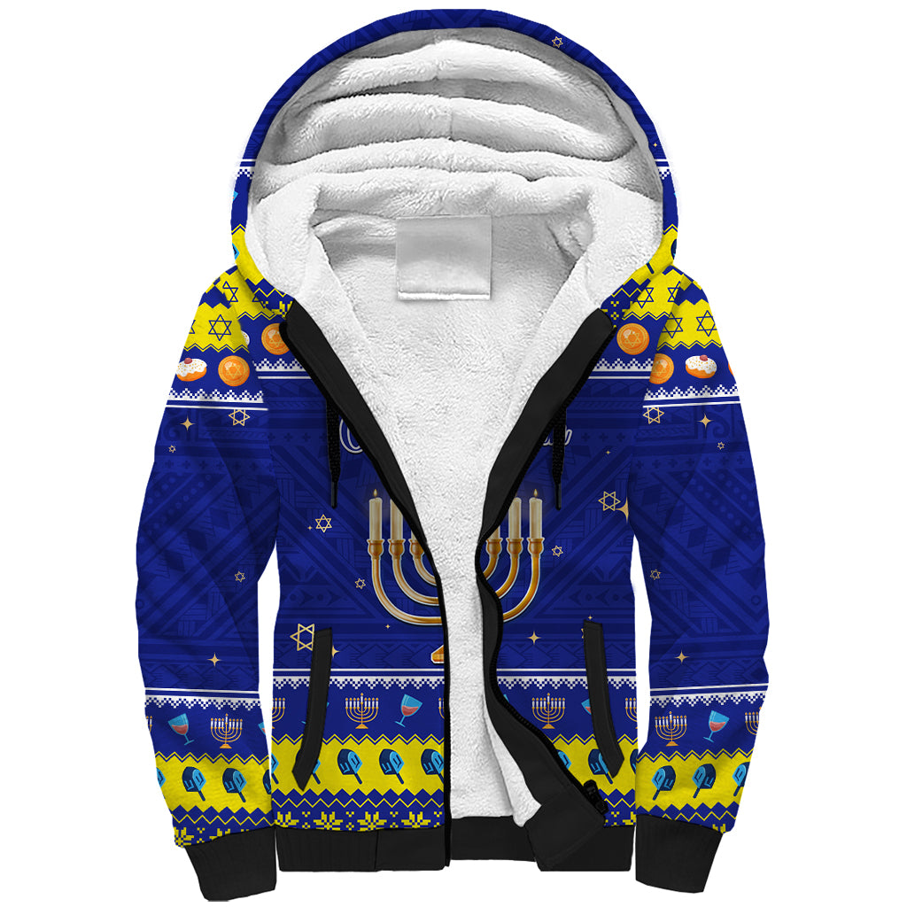 Personalised Polynesia Christmukkah Sherpa Hoodie Menorah With Polynesian Tribal Pattern LT05 Unisex Blue - Polynesian Pride
