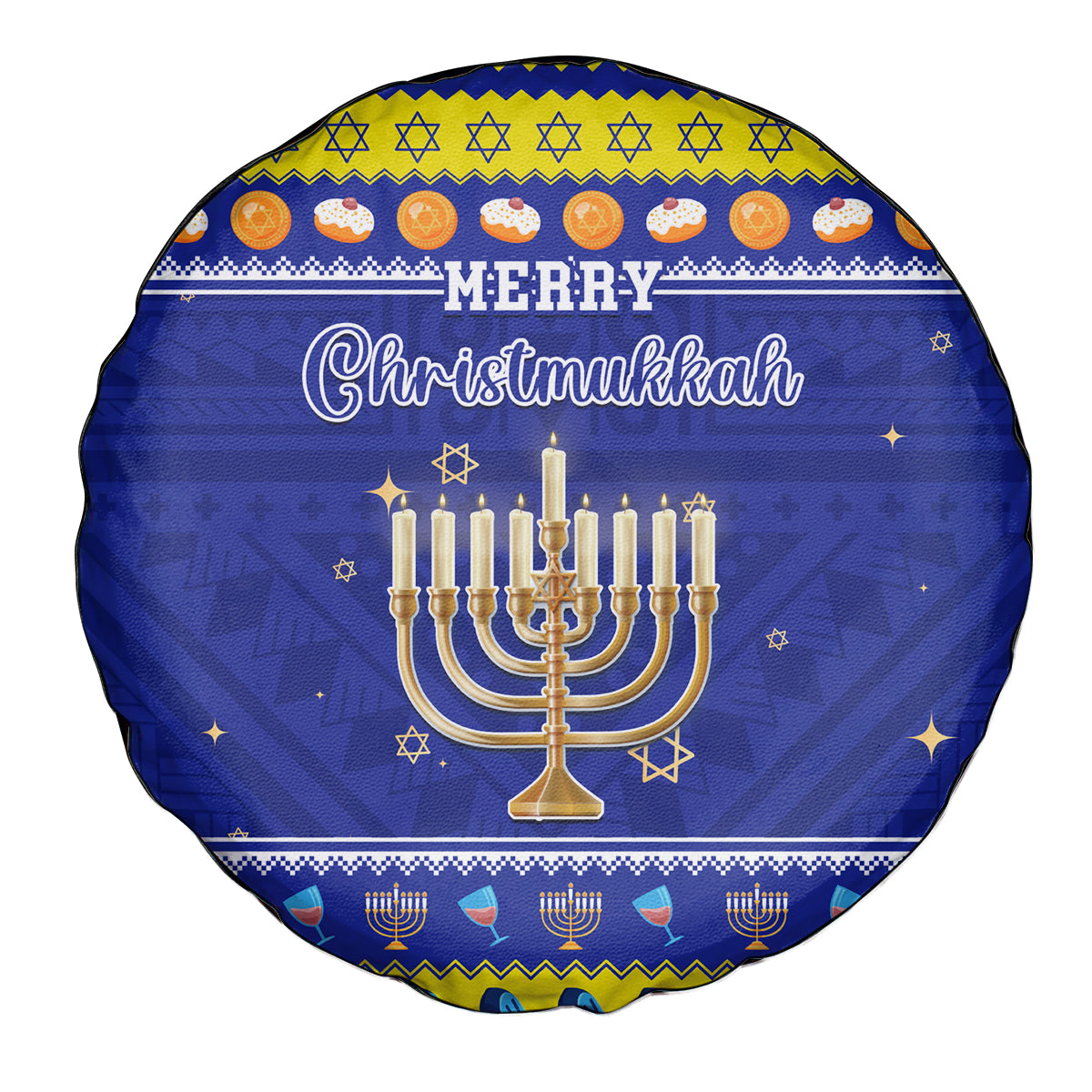 Polynesia Christmukkah Spare Tire Cover Menorah With Polynesian Tribal Pattern LT05 - Polynesian Pride