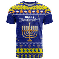 Personalised Polynesia Christmukkah T Shirt Menorah With Polynesian Tribal Pattern LT05 Blue - Polynesian Pride
