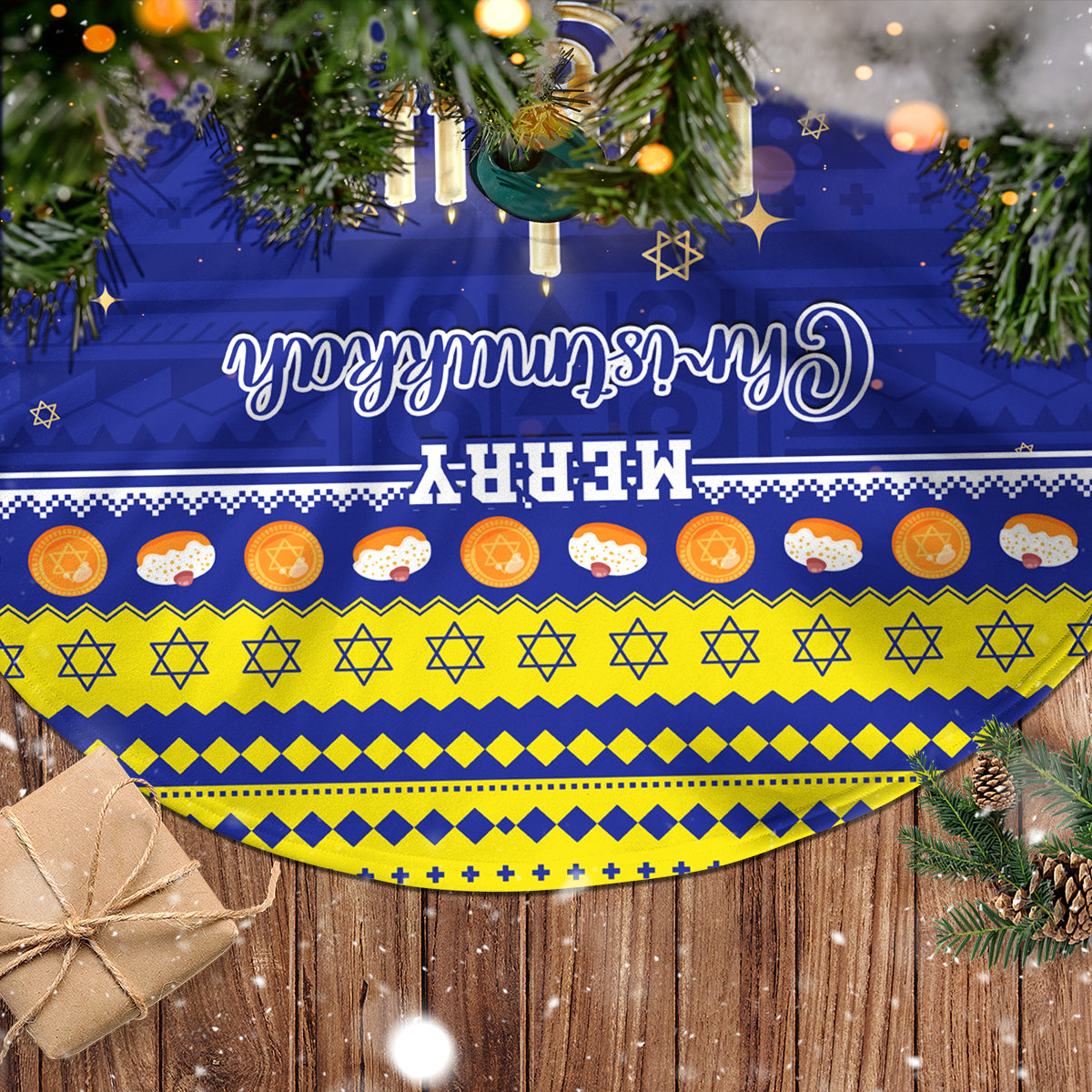 Polynesia Christmukkah Tree Skirt Menorah With Polynesian Tribal Pattern LT05 - Polynesian Pride