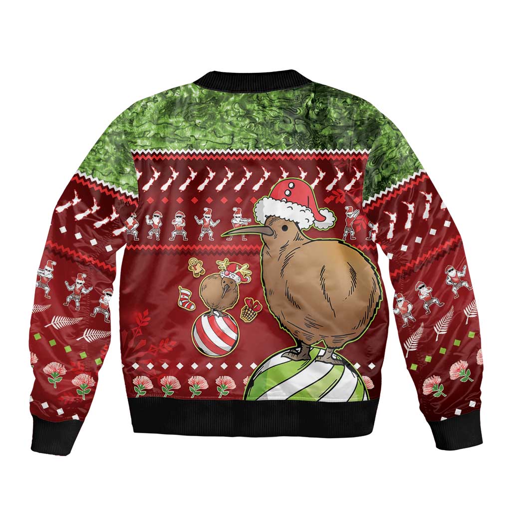 New Zealand Kiwi Christmas Bomber Jacket Paua Shell Glitter Green