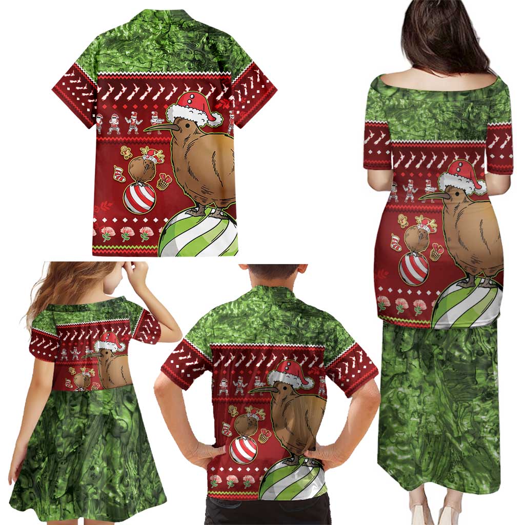 New Zealand Kiwi Christmas Family Matching Puletasi and Hawaiian Shirt Paua Shell Glitter Green