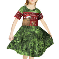 New Zealand Kiwi Christmas Kid Short Sleeve Dress Paua Shell Glitter Green