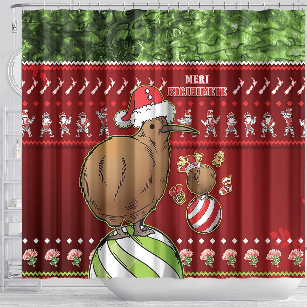 New Zealand Kiwi Christmas Shower Curtain Paua Shell Glitter Green