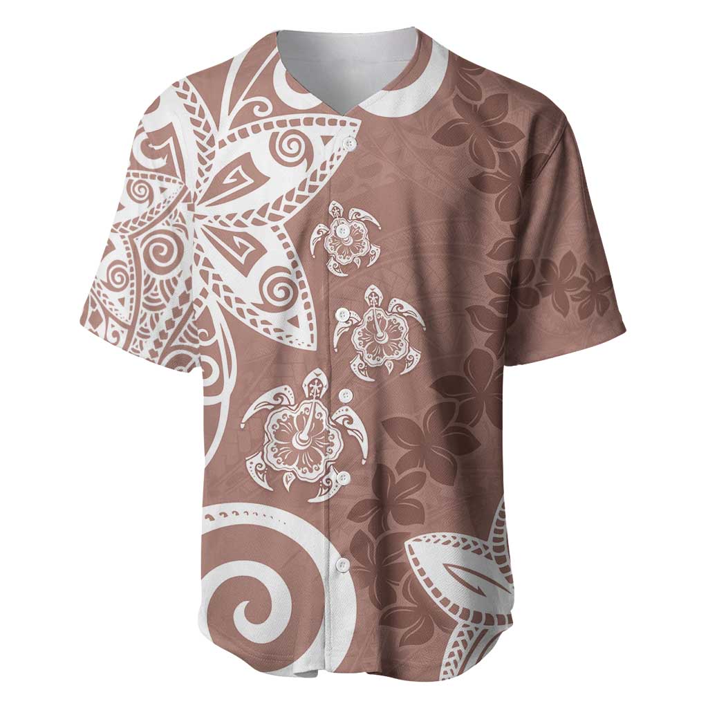 Polynesia Baseball Jersey Brown Tribal Turtle Floral Pattern LT05 Brown - Polynesian Pride