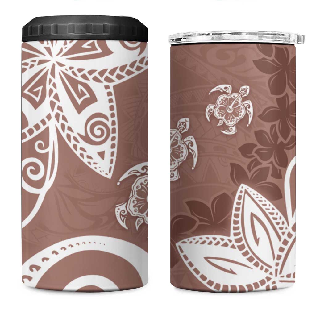 Polynesia 4 in 1 Can Cooler Tumbler Brown Tribal Turtle Floral Pattern