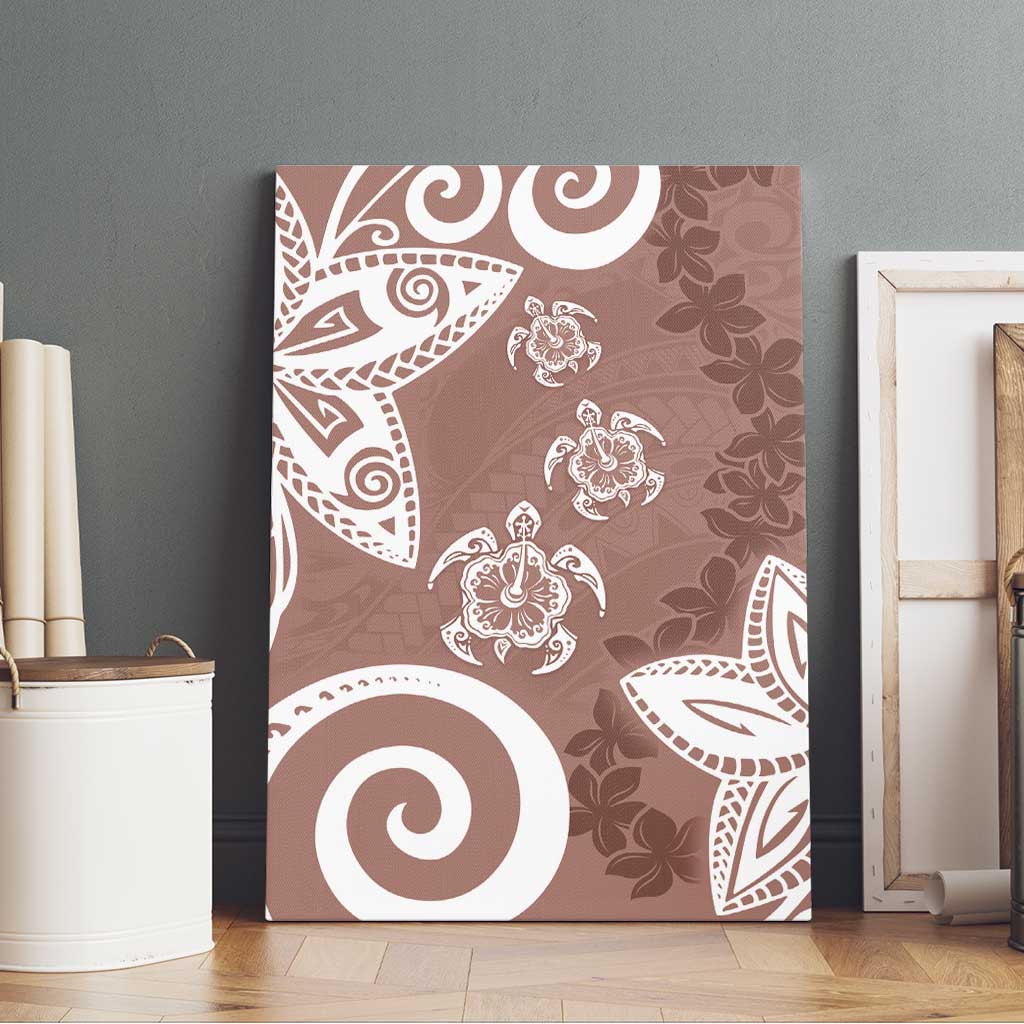 Polynesia Canvas Wall Art Brown Tribal Turtle Floral Pattern