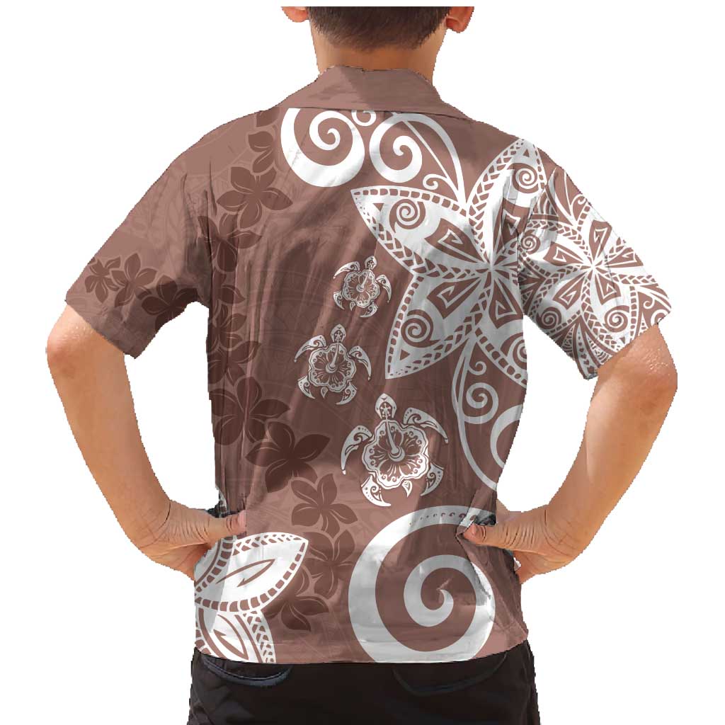 Polynesia Family Matching Mermaid Dress and Hawaiian Shirt Brown Tribal Turtle Floral Pattern