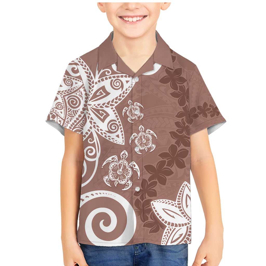 Polynesia Family Matching Mermaid Dress and Hawaiian Shirt Brown Tribal Turtle Floral Pattern
