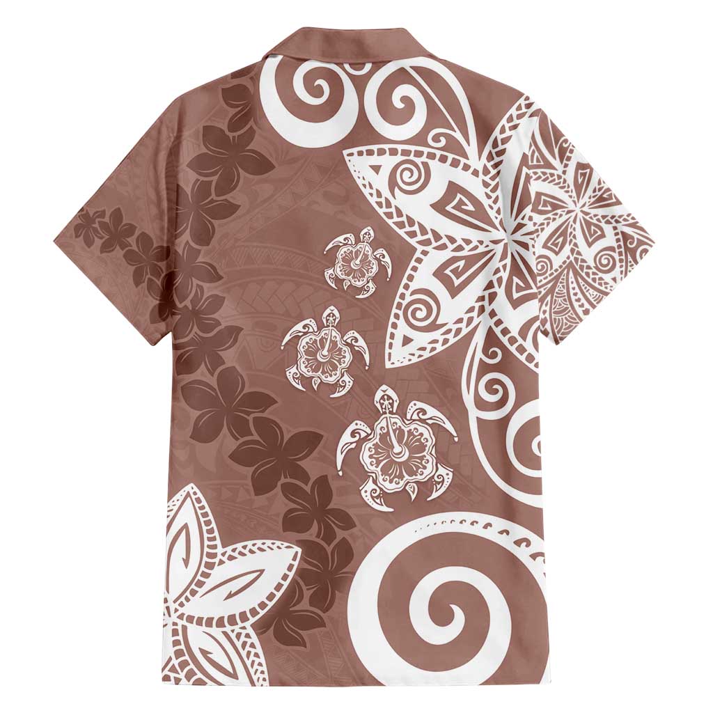 Polynesia Family Matching Off Shoulder Short Dress and Hawaiian Shirt Brown Tribal Turtle Floral Pattern