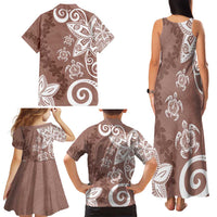 Polynesia Family Matching Tank Maxi Dress and Hawaiian Shirt Brown Tribal Turtle Floral Pattern