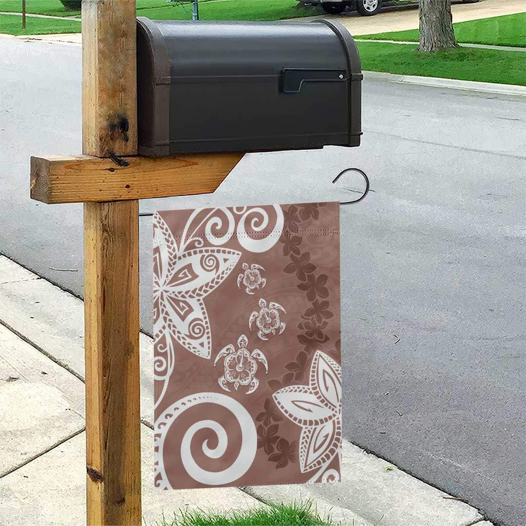 Polynesia Garden Flag Brown Tribal Turtle Floral Pattern