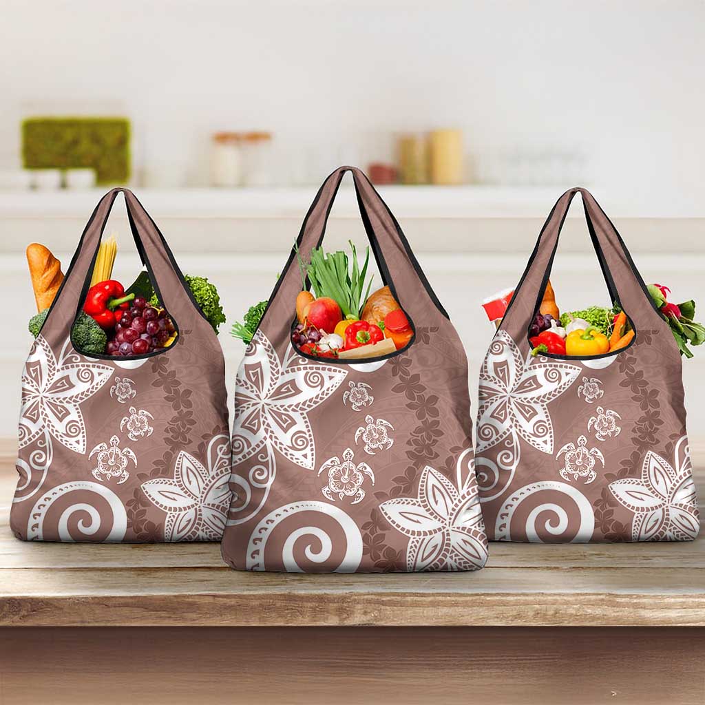 Polynesia Grocery Bag Brown Tribal Turtle Floral Pattern