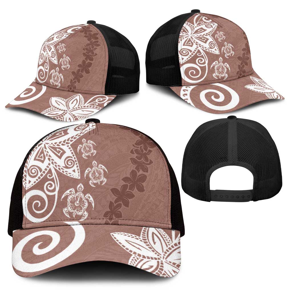 Polynesia Mesh Trucker Cap Brown Tribal Turtle Floral Pattern - Polynesian Pride