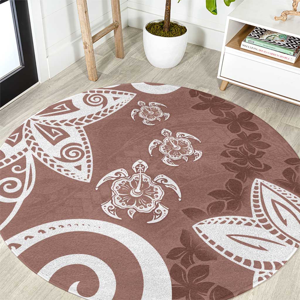 Polynesia Round Carpet Brown Tribal Turtle Floral Pattern LT05 Brown - Polynesian Pride