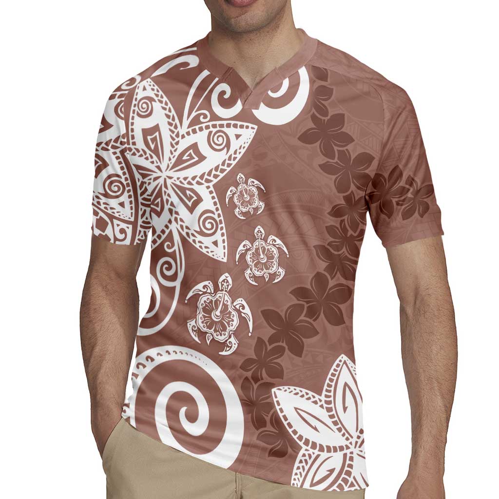 Polynesia Rugby Jersey Brown Tribal Turtle Floral Pattern