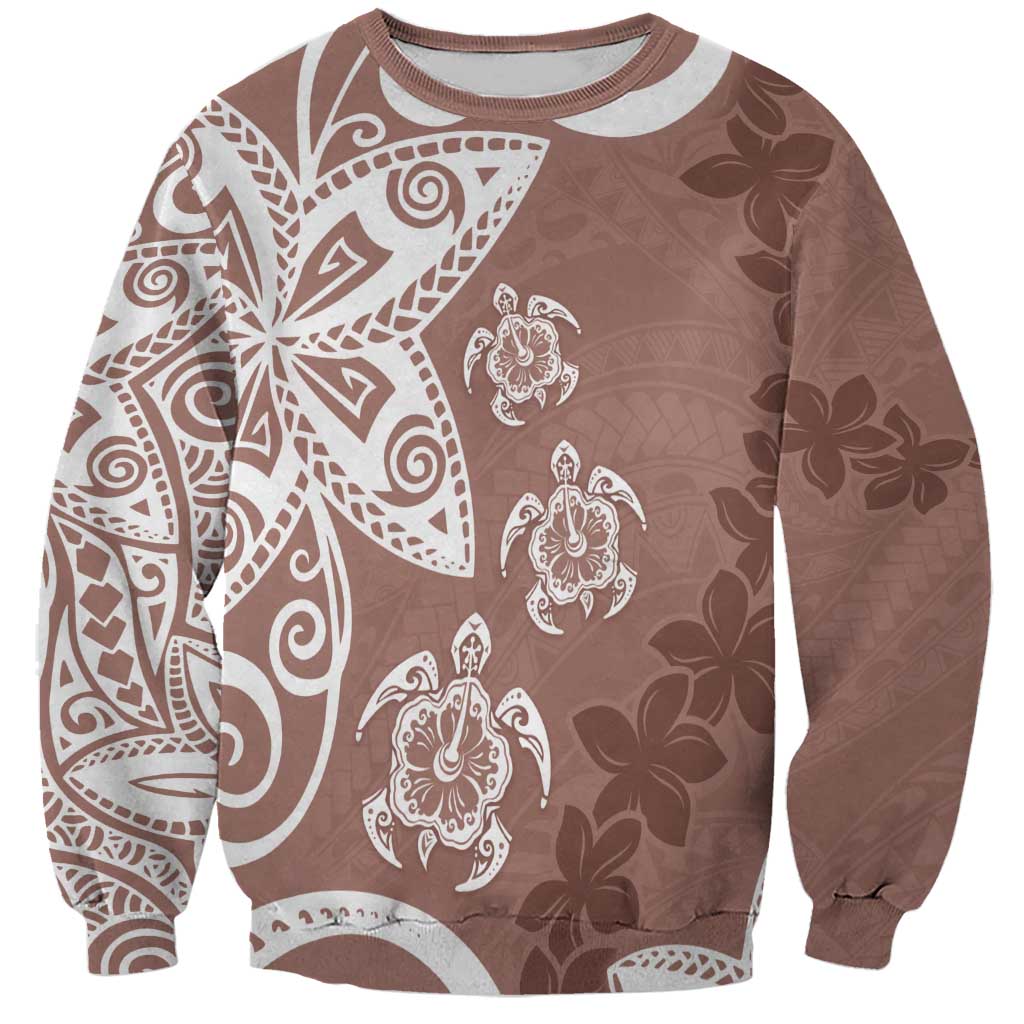Polynesia Sweatshirt Brown Tribal Turtle Floral Pattern LT05 Unisex Brown - Polynesian Pride