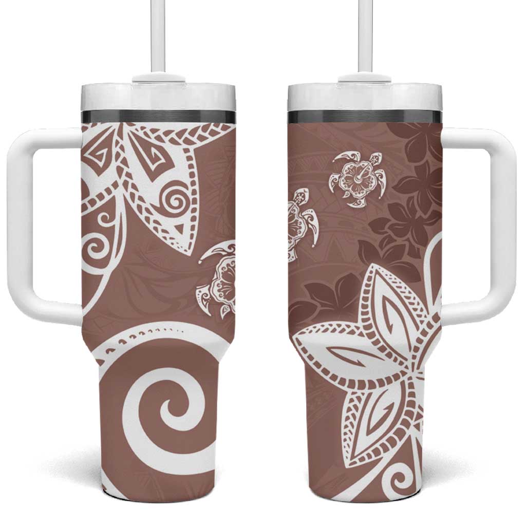 Polynesia Tumbler With Handle Brown Tribal Turtle Floral Pattern