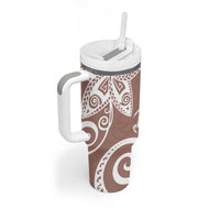 Polynesia Tumbler With Handle Brown Tribal Turtle Floral Pattern