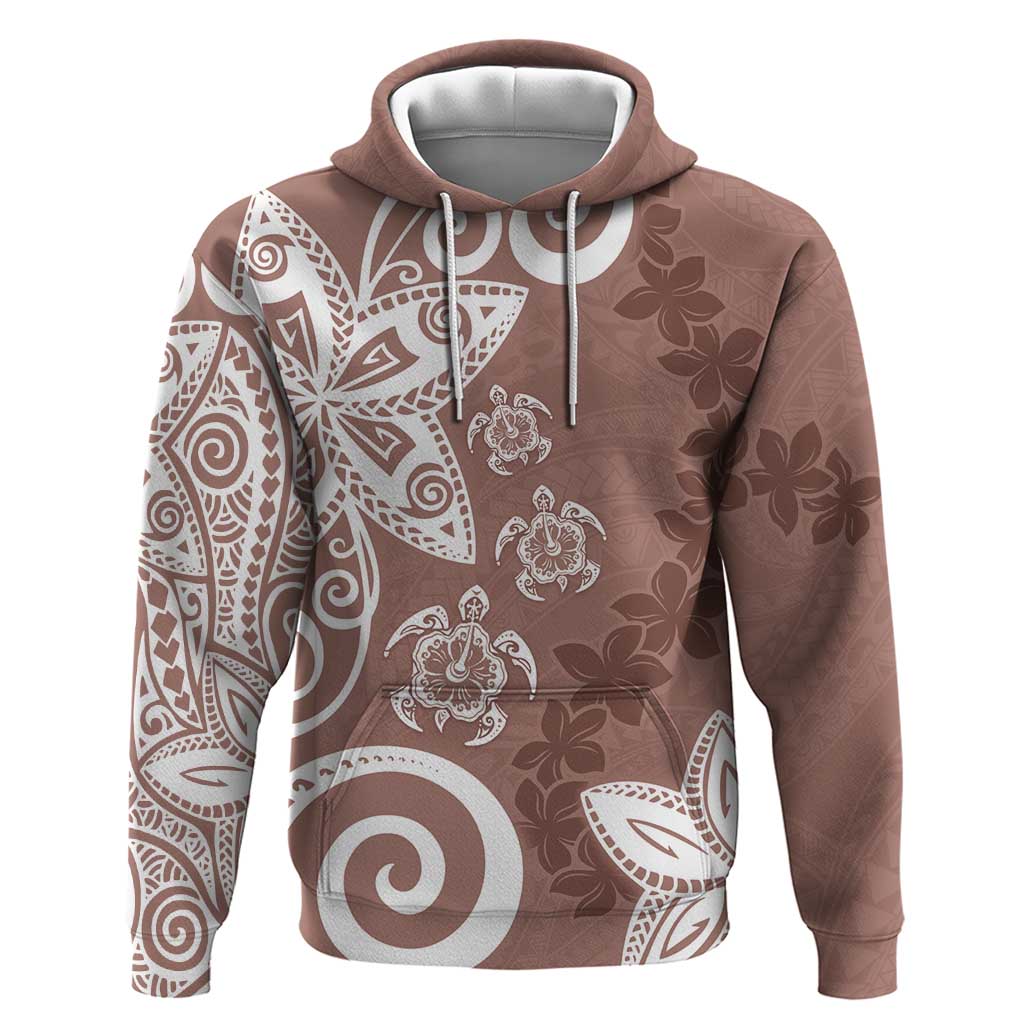Polynesia Zip Hoodie Brown Tribal Turtle Floral Pattern