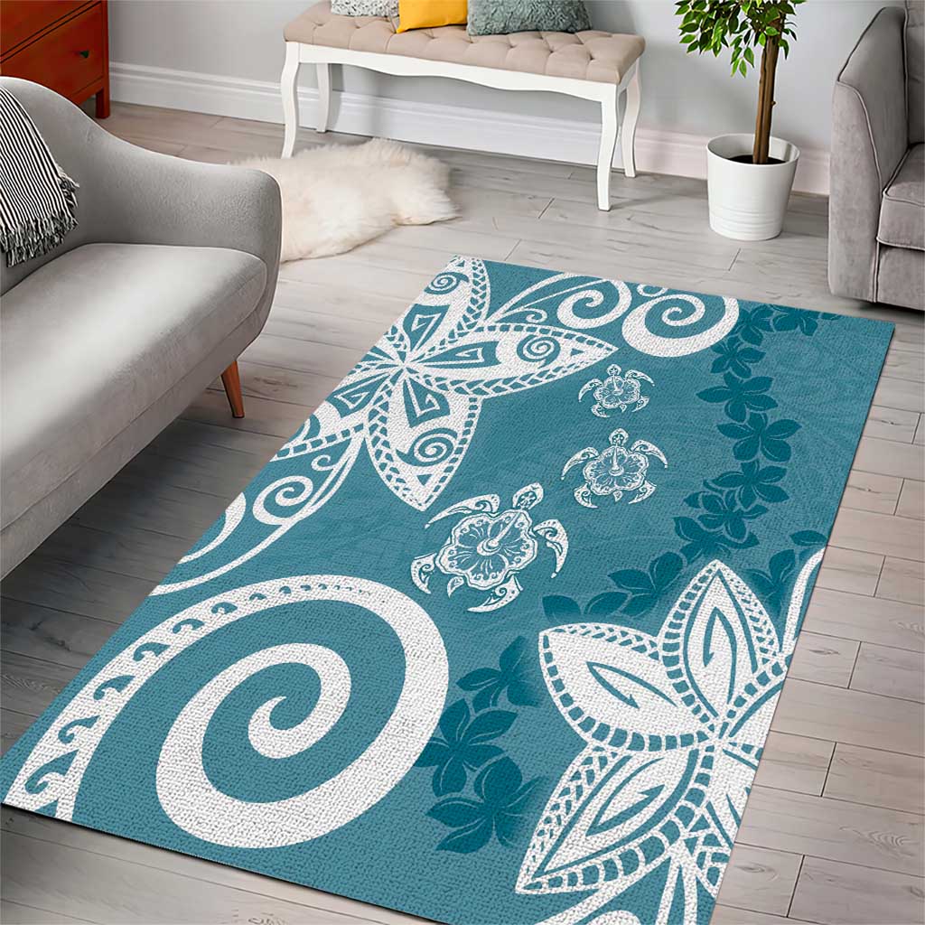 Polynesia Area Rug Hippie Blue Tribal Turtle Floral Pattern