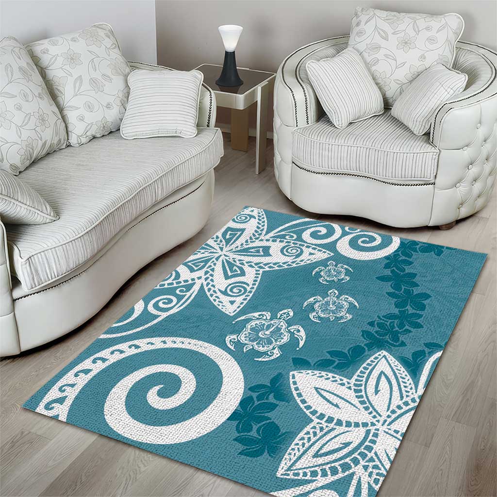 Polynesia Area Rug Hippie Blue Tribal Turtle Floral Pattern