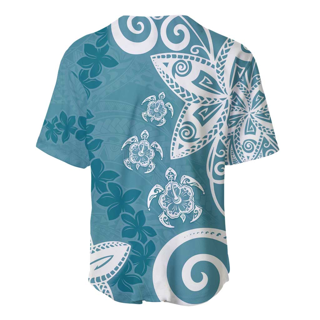 Polynesia Baseball Jersey Hippie Blue Tribal Turtle Floral Pattern