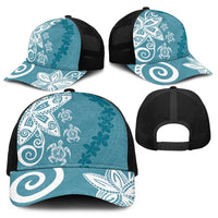 Polynesia Baseball Net Cap Hippie Blue Tribal Turtle Floral Pattern - Polynesian Pride