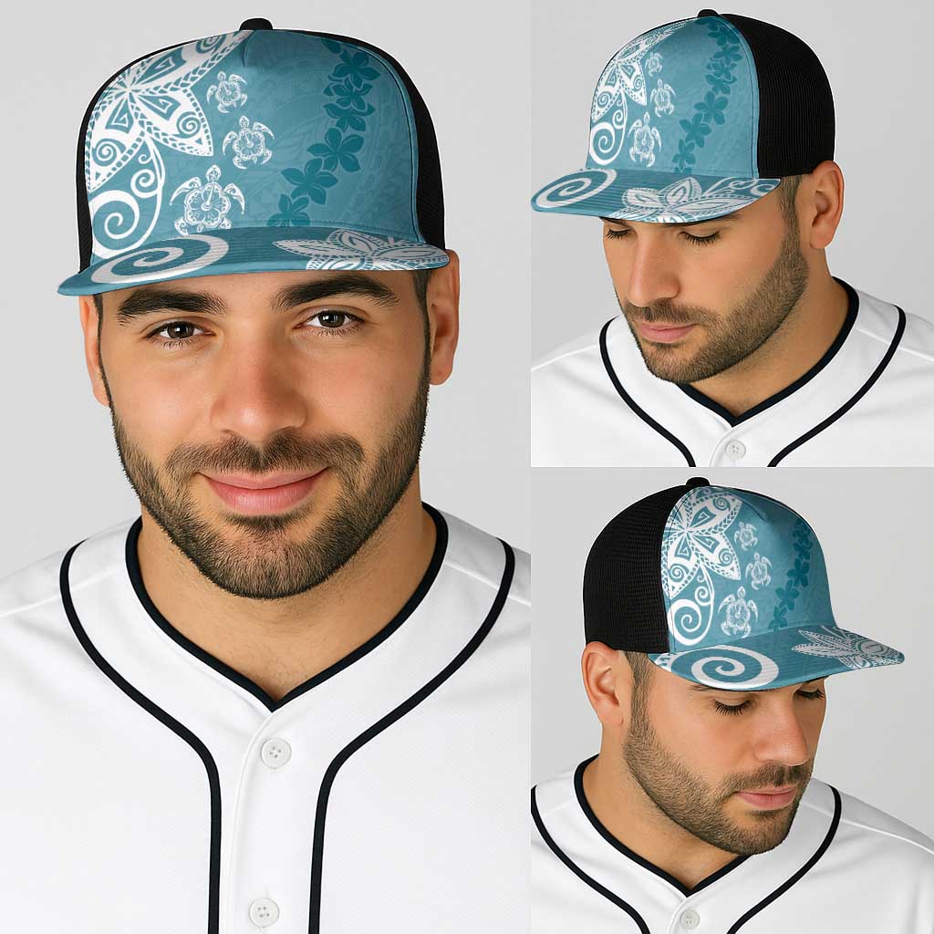 Polynesia Baseball Net Cap Hippie Blue Tribal Turtle Floral Pattern - Polynesian Pride