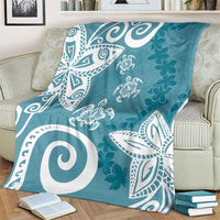 Polynesia Blanket Hippie Blue Tribal Turtle Floral Pattern