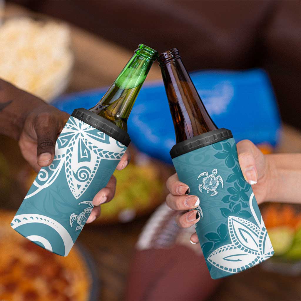 Polynesia 4 in 1 Can Cooler Tumbler Hippie Blue Tribal Turtle Floral Pattern