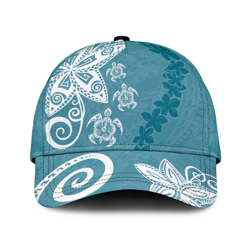 Polynesia Classic Cap Hippie Blue Tribal Turtle Floral Pattern - Polynesian Pride