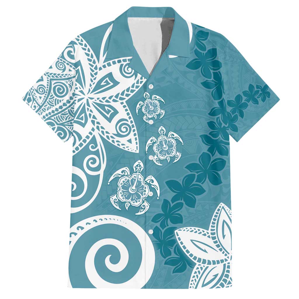 Polynesia Family Matching Tank Maxi Dress and Hawaiian Shirt Hippie Blue Tribal Turtle Floral Pattern