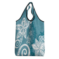 Polynesia Grocery Bag Hippie Blue Tribal Turtle Floral Pattern