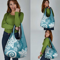 Polynesia Grocery Bag Hippie Blue Tribal Turtle Floral Pattern