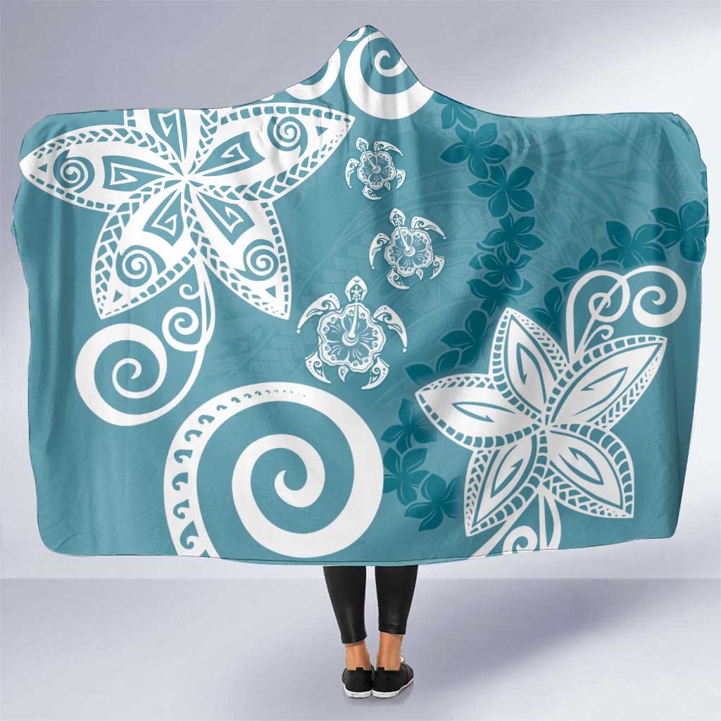 Polynesia Hooded Blanket Hippie Blue Tribal Turtle Floral Pattern LT05 One Size Blue - Polynesian Pride