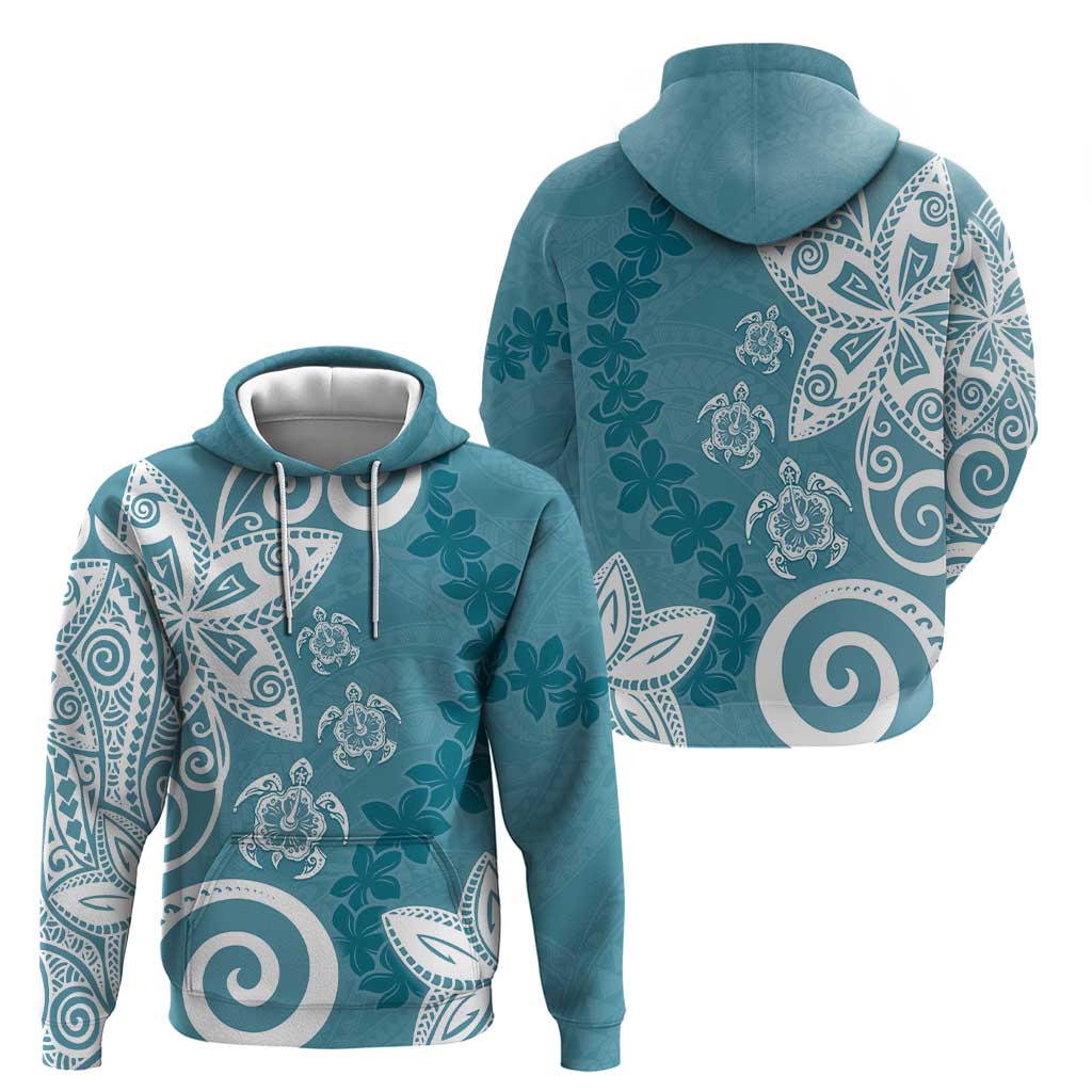 Polynesia Hoodie Hippie Blue Tribal Turtle Floral Pattern