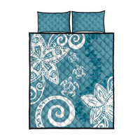 Polynesia Quilt Bed Set Hippie Blue Tribal Turtle Floral Pattern