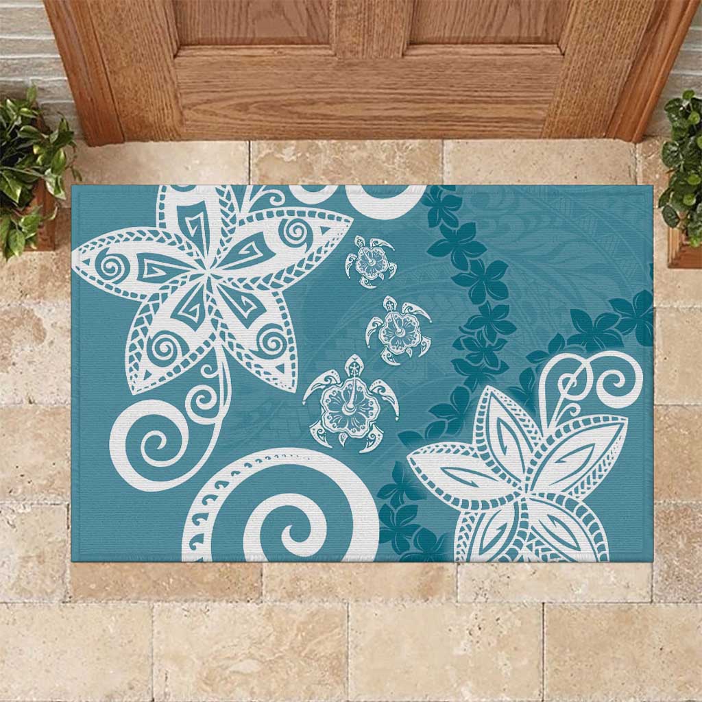 Polynesia Rubber Doormat Hippie Blue Tribal Turtle Floral Pattern LT05 Blue - Polynesian Pride