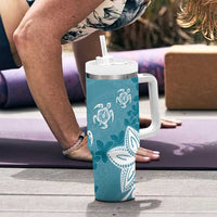 Polynesia Tumbler With Handle Hippie Blue Tribal Turtle Floral Pattern