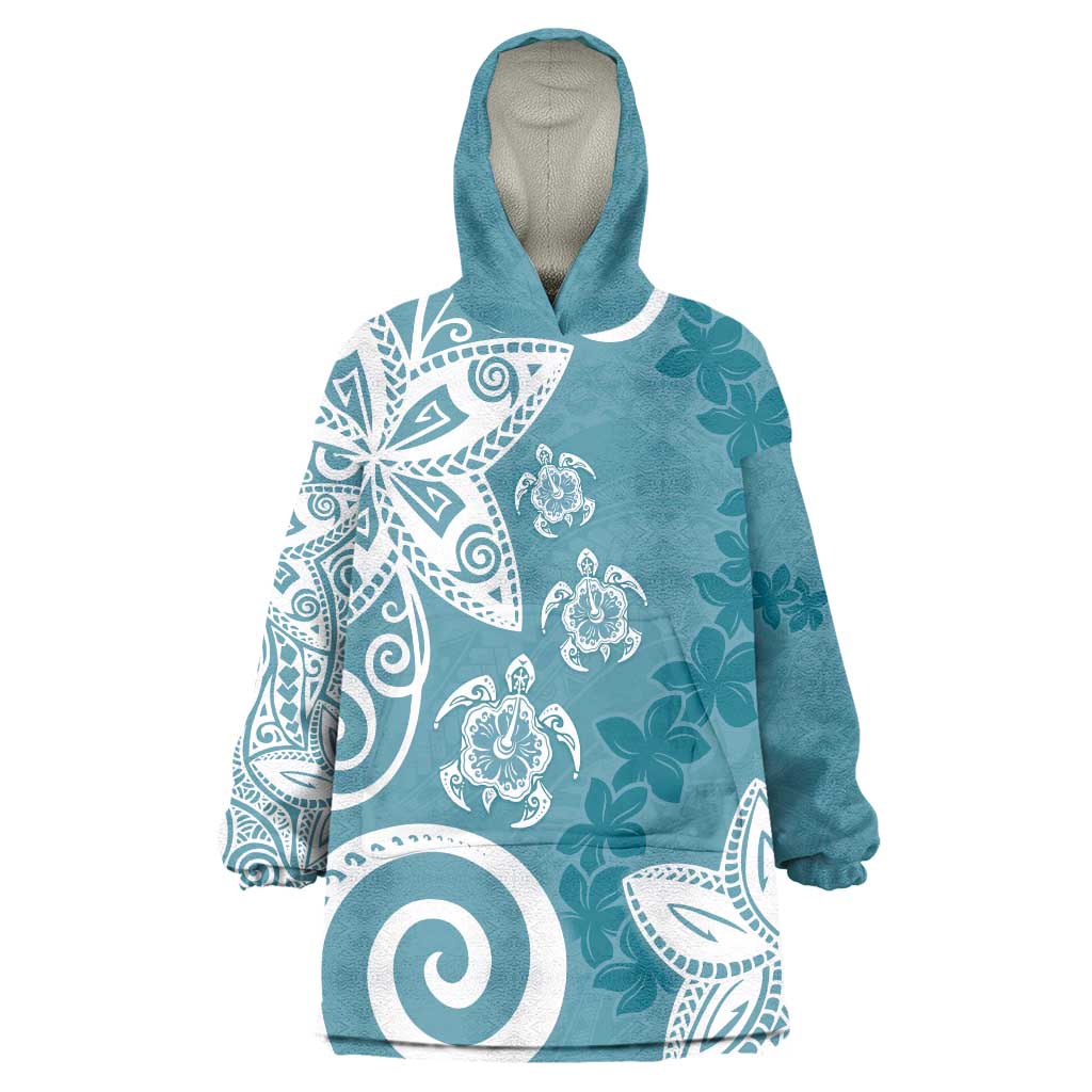 Polynesia Wearable Blanket Hoodie Hippie Blue Tribal Turtle Floral Pattern LT05 One Size Blue - Polynesian Pride