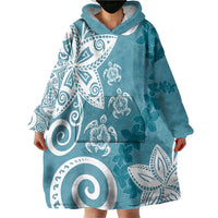 Polynesia Wearable Blanket Hoodie Hippie Blue Tribal Turtle Floral Pattern LT05 - Polynesian Pride