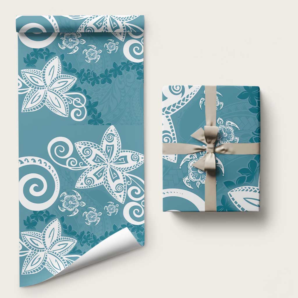 Polynesia Wrapping Paper Hippie Blue Tribal Turtle Floral Pattern - Polynesian Pride