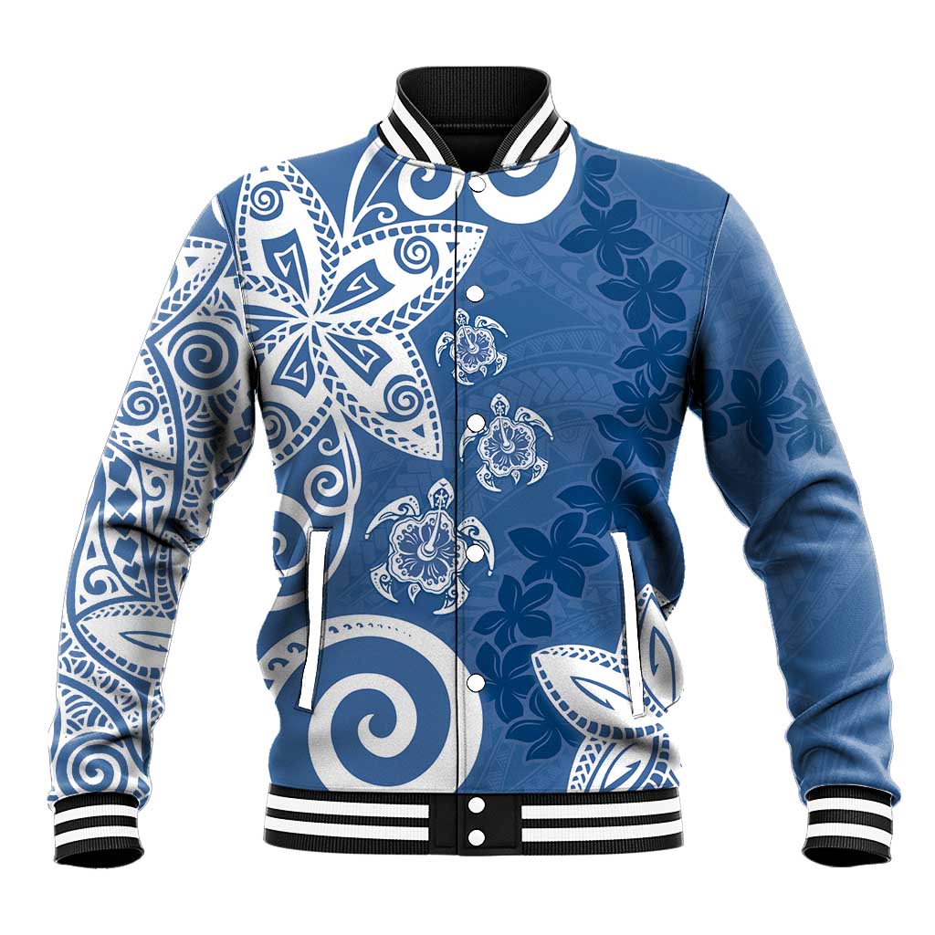 Polynesia Baseball Jacket Blue Tribal Turtle Floral Pattern LT05 Unisex Blue - Polynesian Pride