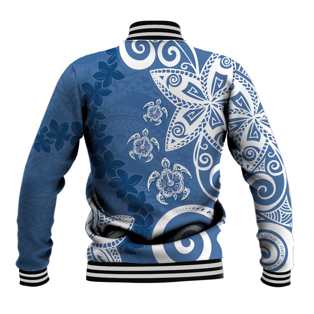 Polynesia Baseball Jacket Blue Tribal Turtle Floral Pattern
