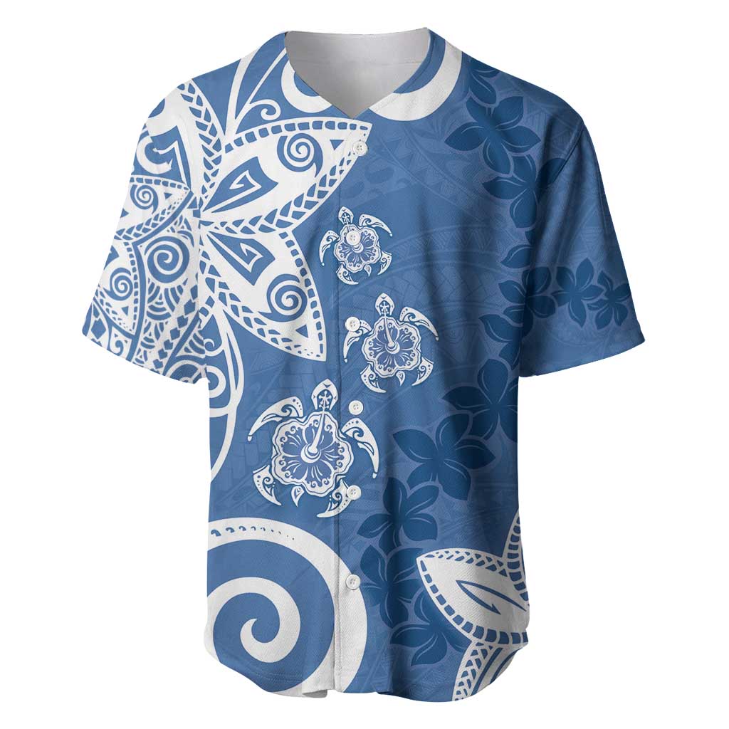 Polynesia Baseball Jersey Blue Tribal Turtle Floral Pattern LT05 Blue - Polynesian Pride