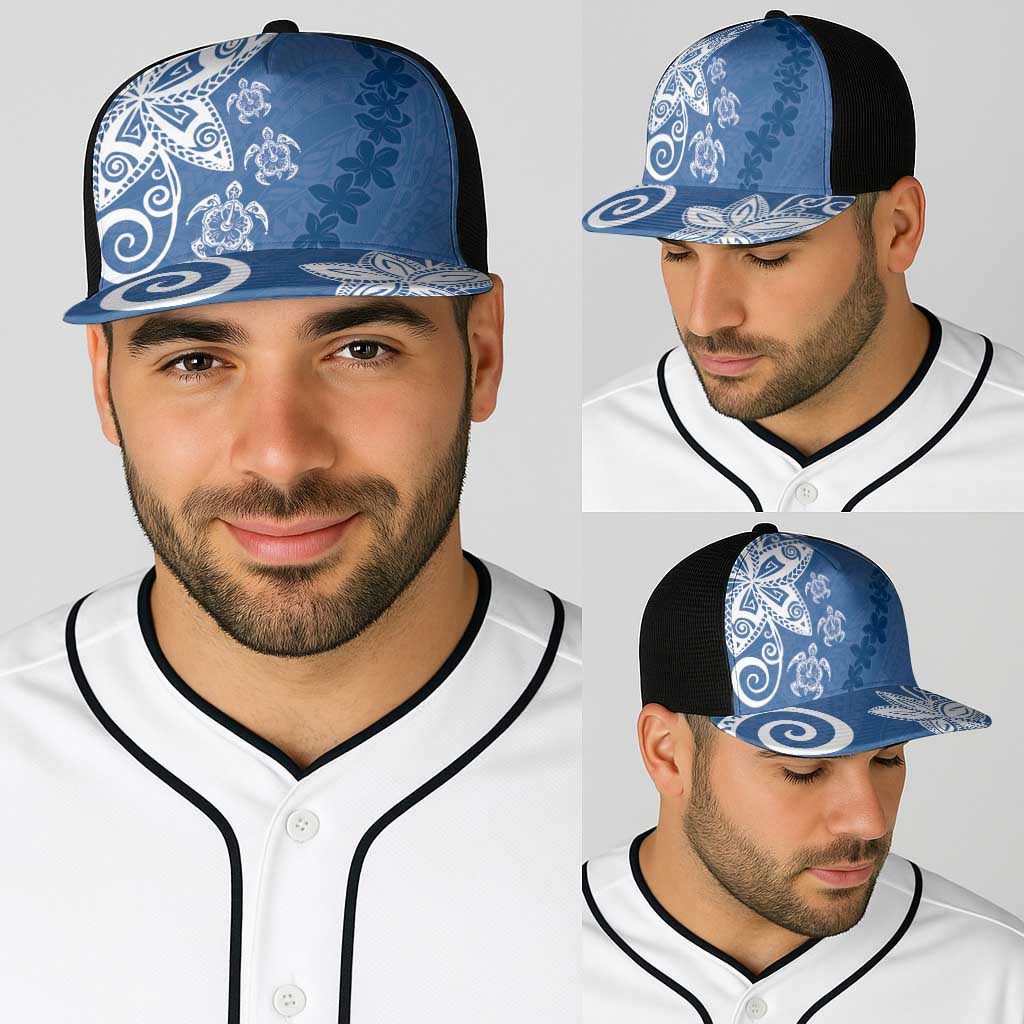 Polynesia Baseball Net Cap Blue Tribal Turtle Floral Pattern - Polynesian Pride