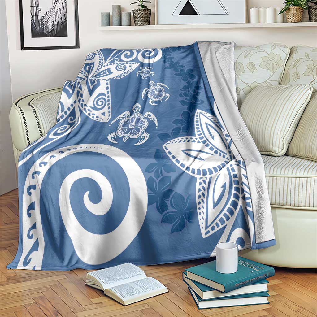 Polynesia Blanket Blue Tribal Turtle Floral Pattern